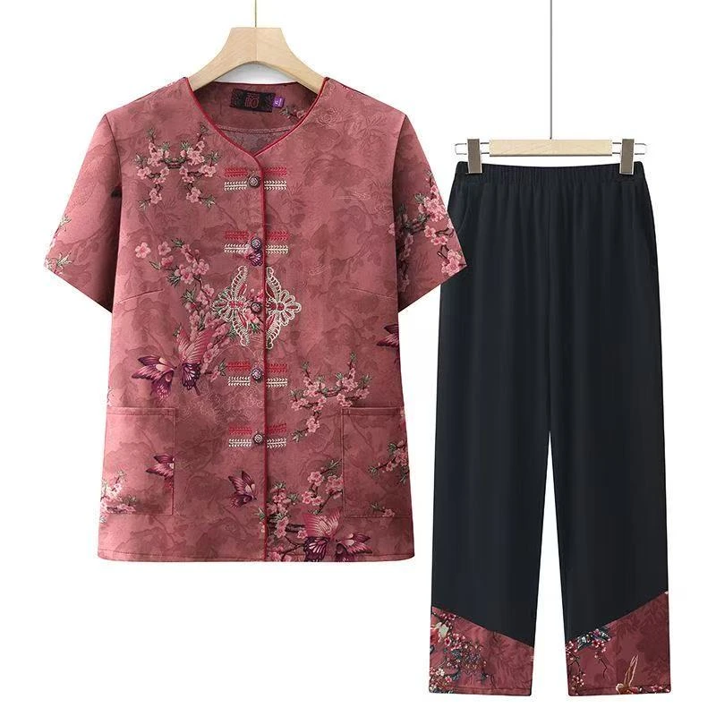 8836-老年人夏装女奶奶衬衫妈妈装上衣妈妈衬衣套装【孟秋生】