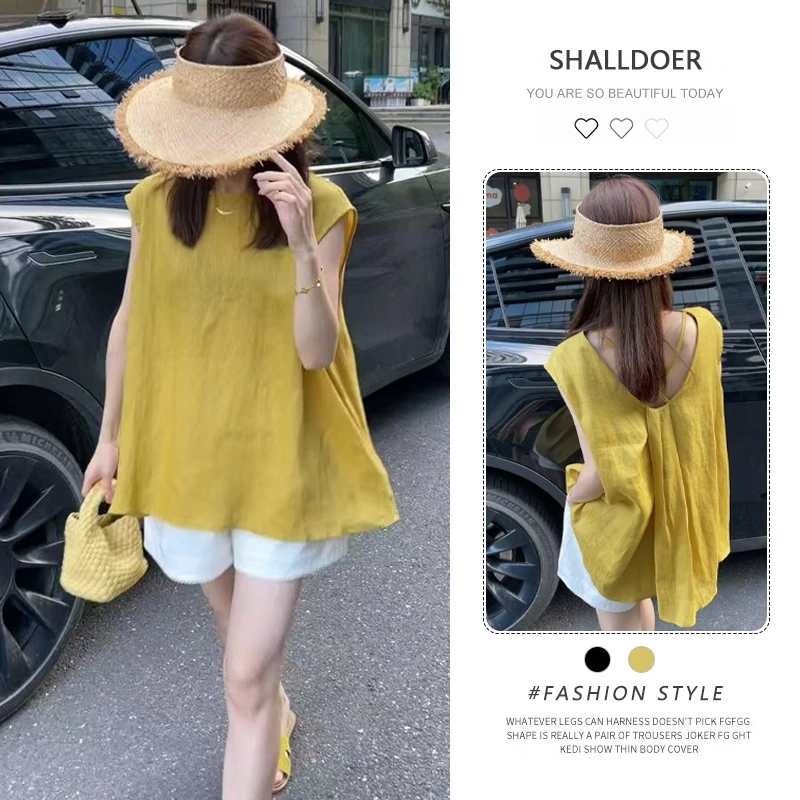 韩版慵懒感套装女士2025夏季新款无袖吊带背心衬衫阔腿短裤两件套