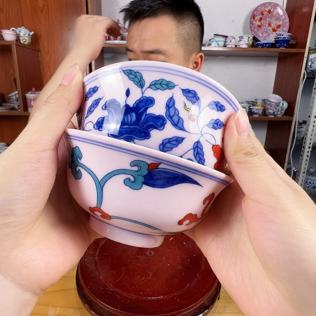 瓷片景德镇陶瓷红嘻米饭碗2只(画片不挑)