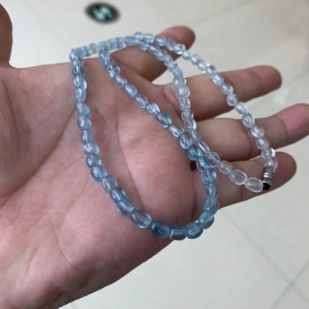 天然海蓝宝渐变项链高冰透米粒珠