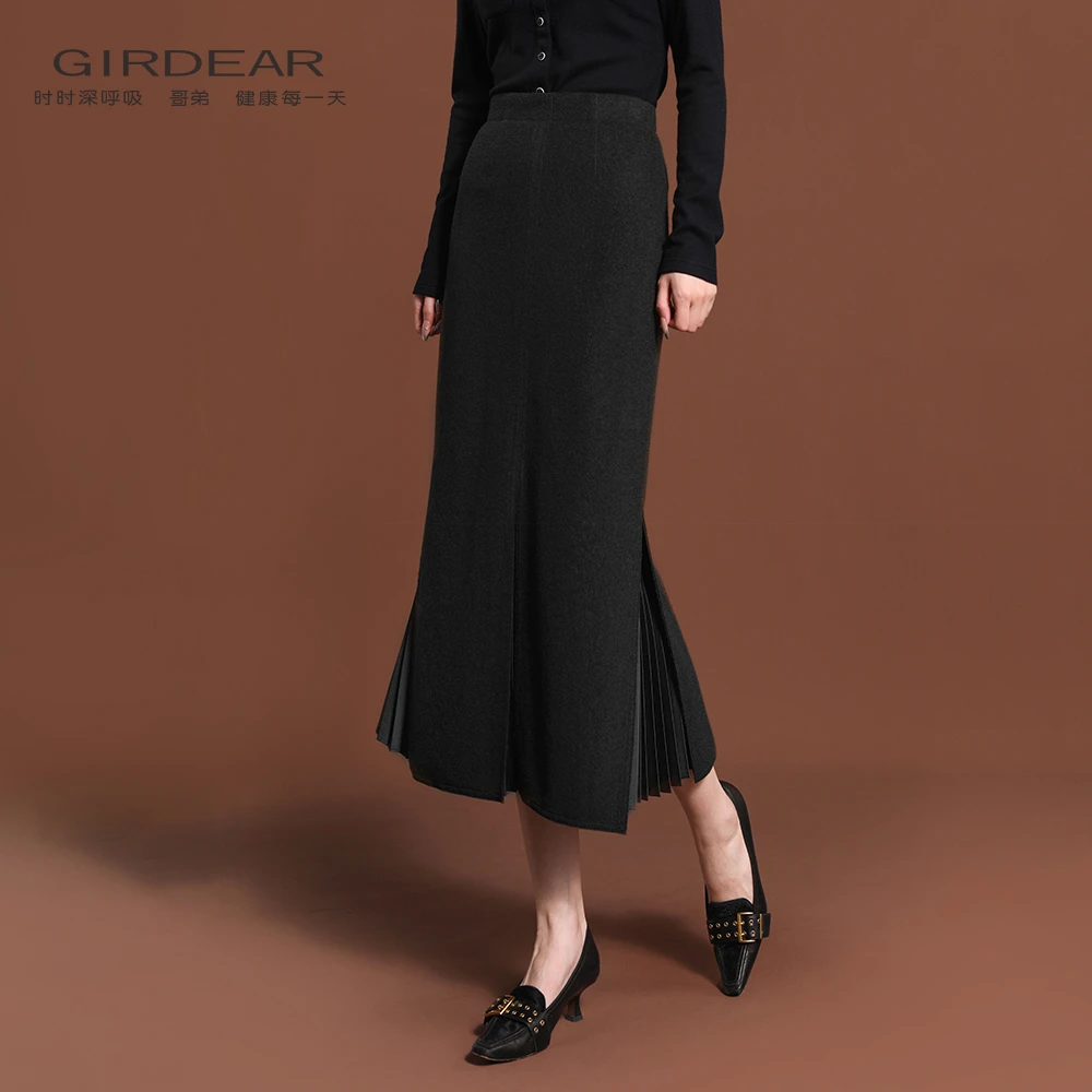 哥弟秋冬新款质感百搭气质高腰开叉绵羊毛修身半身鱼尾裙1200232