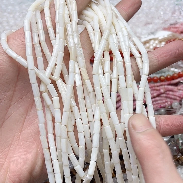 玛瑙/玉髓珠宝半成品合金3条3x8m白贝管珠