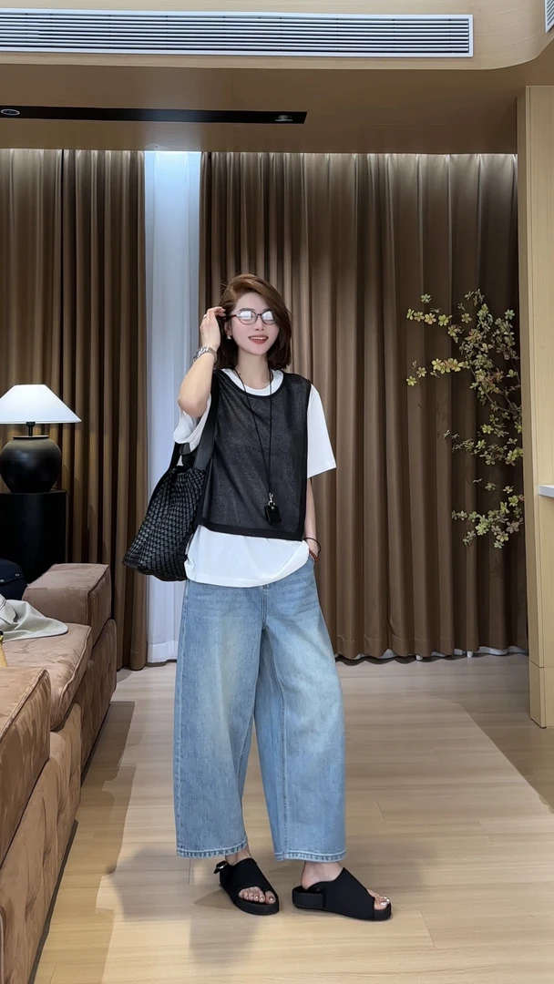 YYOUHAN 2025夏款小众设计极简百搭针织马甲T恤两件套 2504C2055