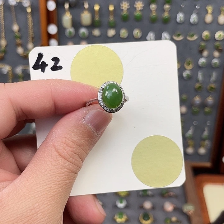 和田玉（碧玉）戒指银S925镶嵌和田玉42