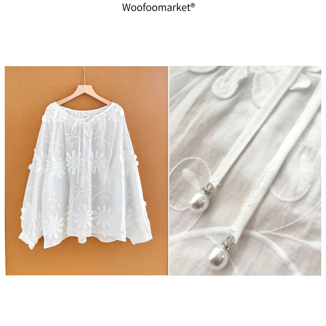 清！【海街日集】刺绣立体花朵轻薄系带衬衣女春夏防晒 CY708