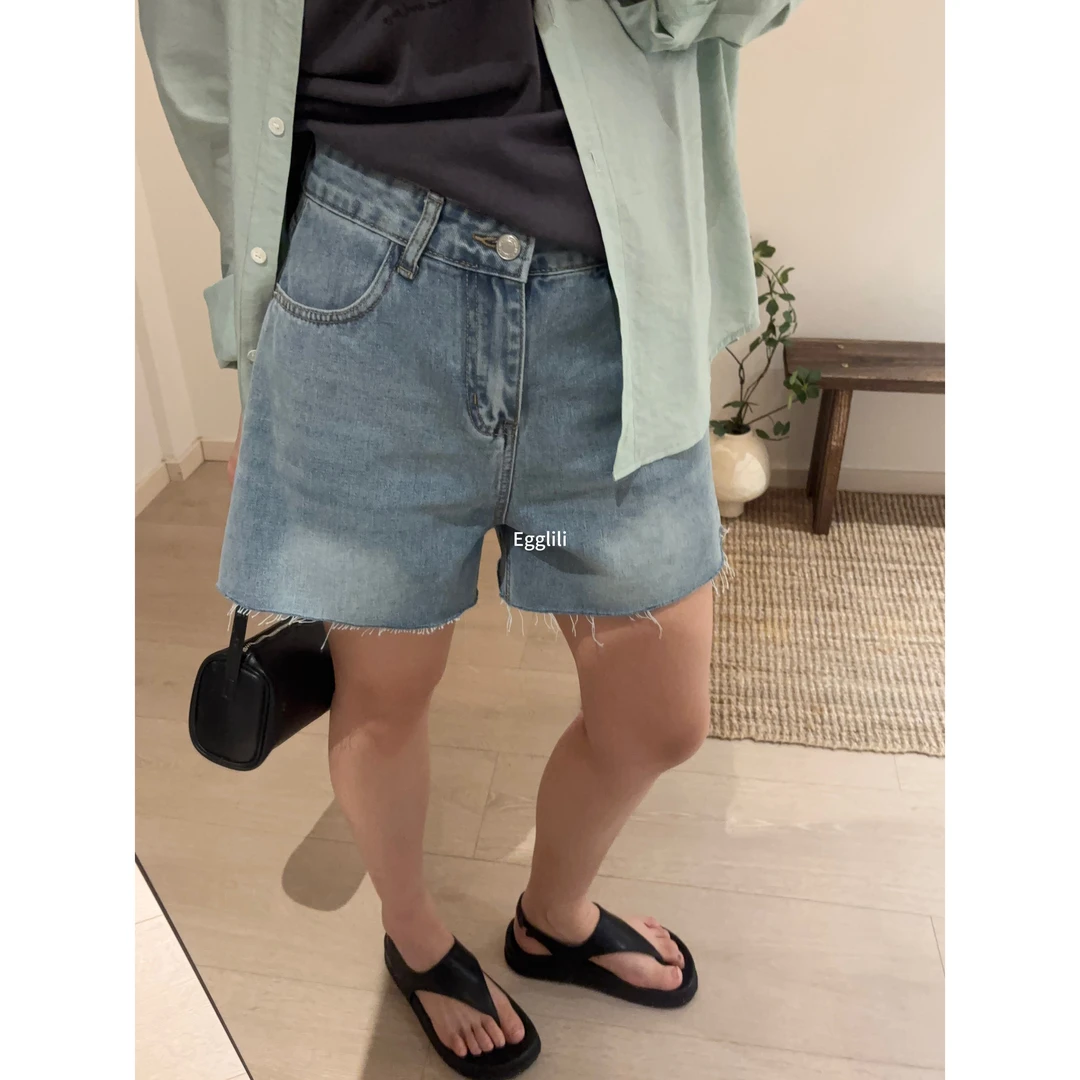 【毛须牛仔短裤】高腰百搭短裤