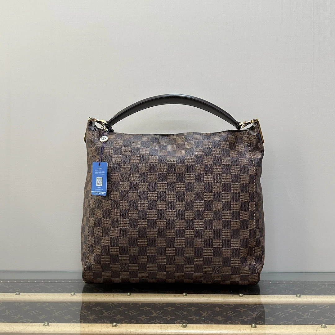 95新 LouisVuitton/路易威登 棕色棋盘格手提包61220