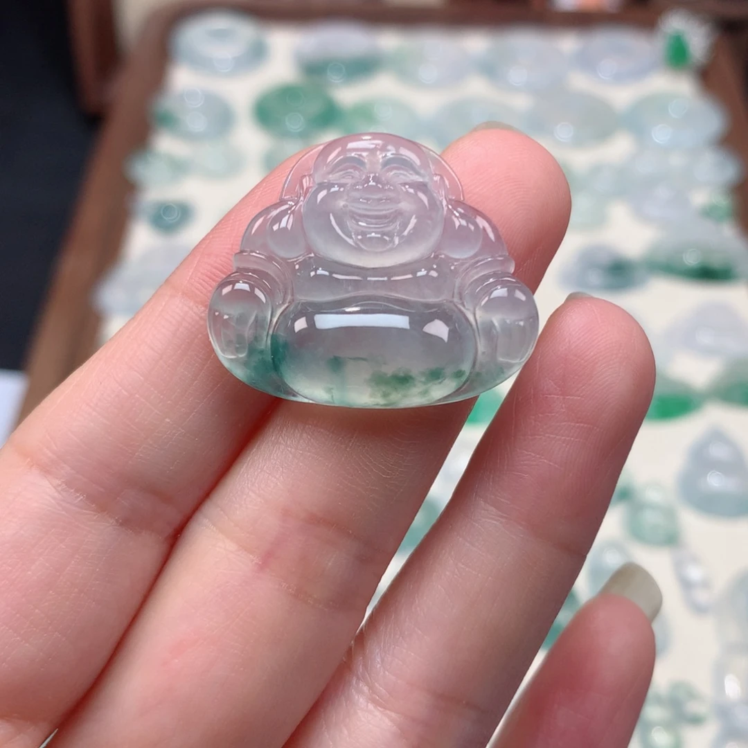 翡翠未镶嵌颈饰高冰飘花佛公
