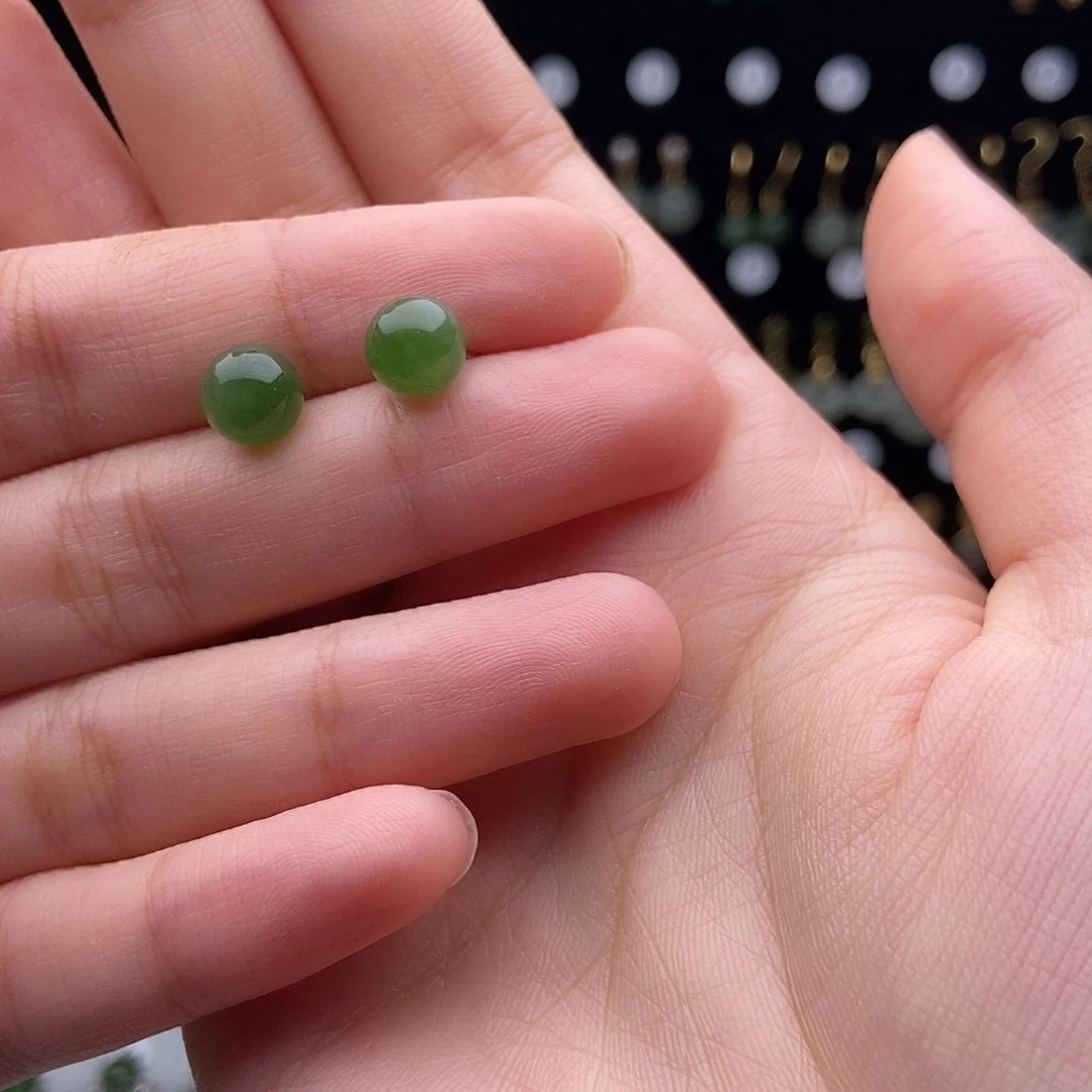 和田玉（碧玉）银S925镶嵌耳饰