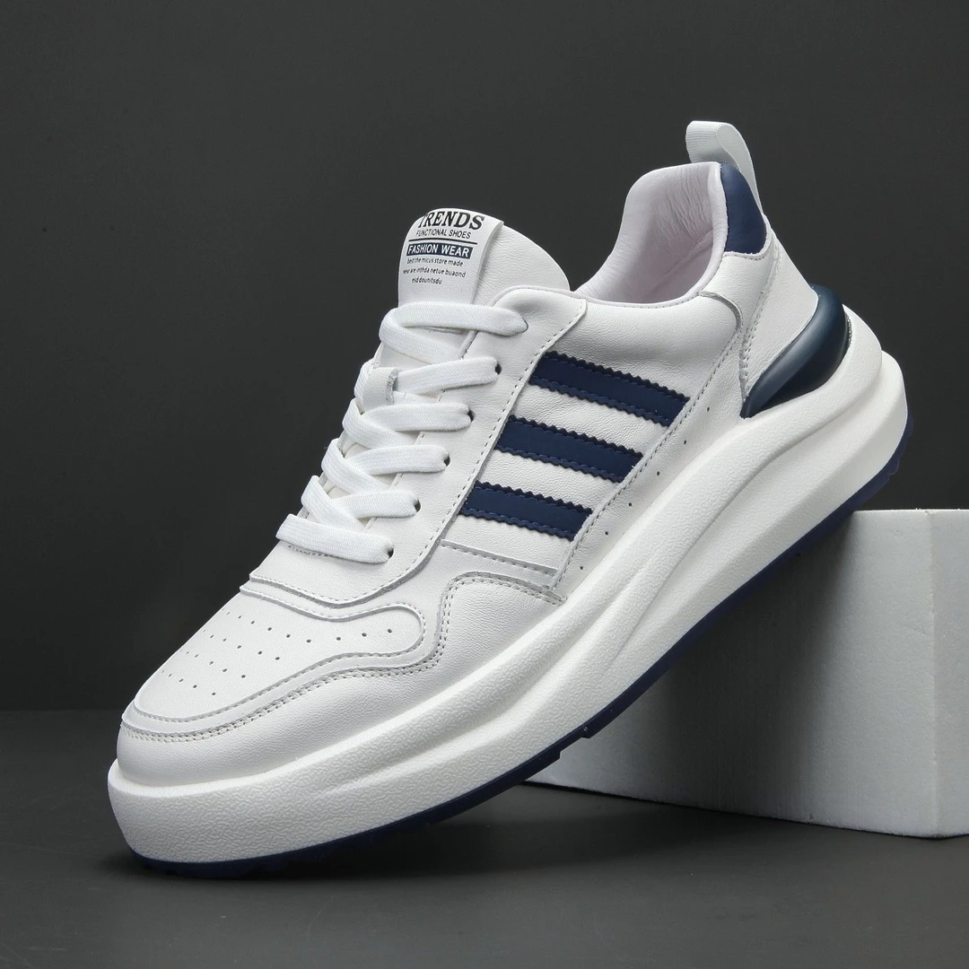 秋冬新款头层牛皮休闲男鞋潮鞋时尚百搭厚底板鞋小白鞋男士透气鞋