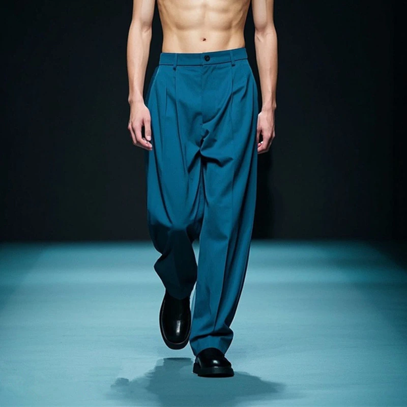 时装周时尚走秀款春季潮直筒裤子微弹力男士薄款宽松西裤休闲长裤