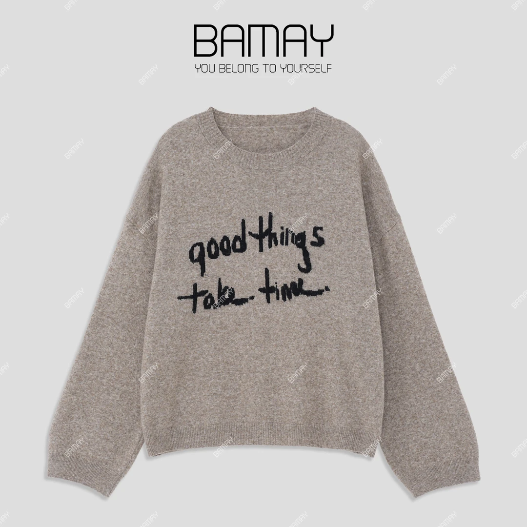 【BAMAY】2025春季新款圆领提花宽松阔型高级感毛衣BM251MY5Q