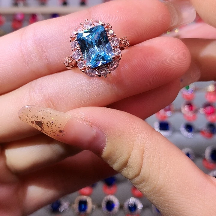 海蓝宝石戒圈银S925镶嵌