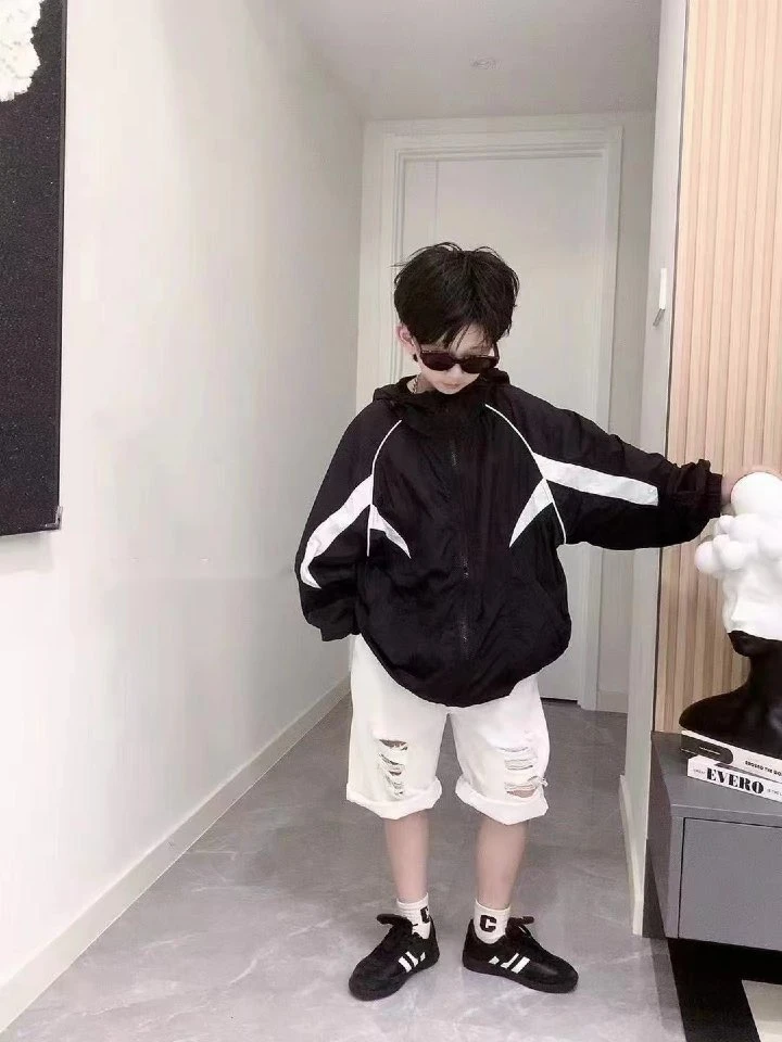 88-56-夏季2025薄款韩版男女童儿童防晒衣男夏季中性时尚撞色