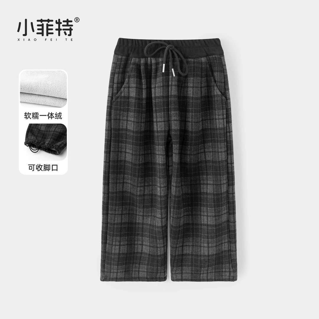 小菲特女童冬装加厚格子裤中大童时尚直筒裤儿童休闲裤HNKD56118