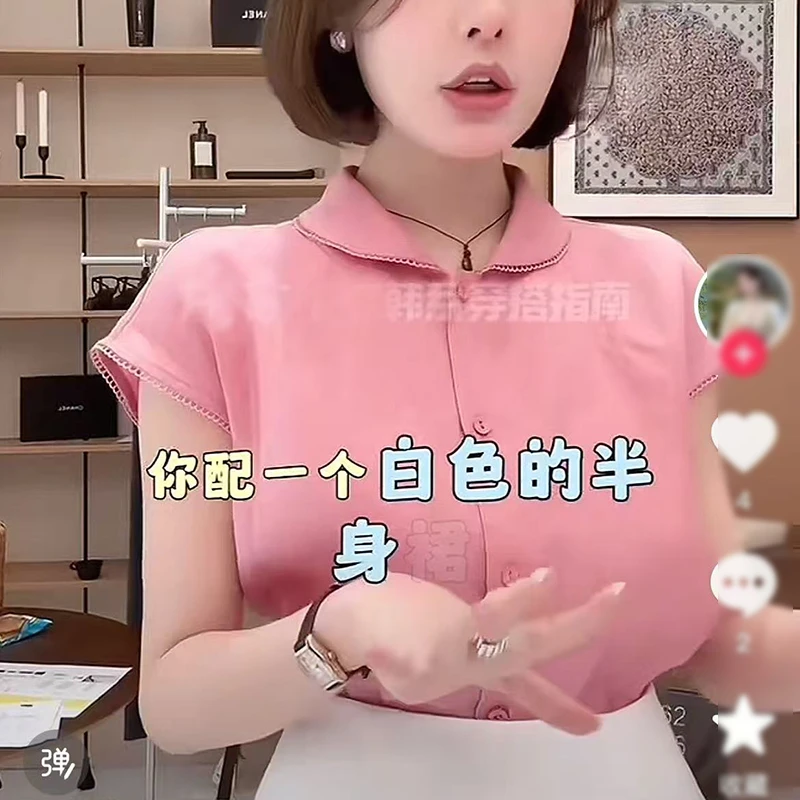 【粉粉软糯温柔风小衬衫】100亚麻高支定染清纯减龄短袖上衣女