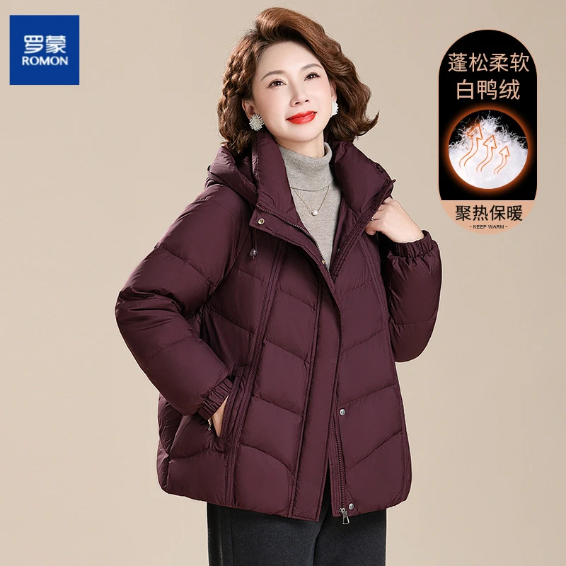 罗蒙妈妈冬装羽绒服时尚洋气外套大码新款中老年女秋冬季保暖上衣