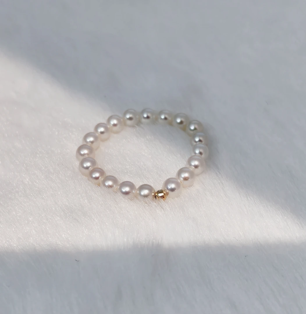 【母亲节好礼】18K真金球/精致百搭/极光小珍珠弹力戒指 3-3.5mm