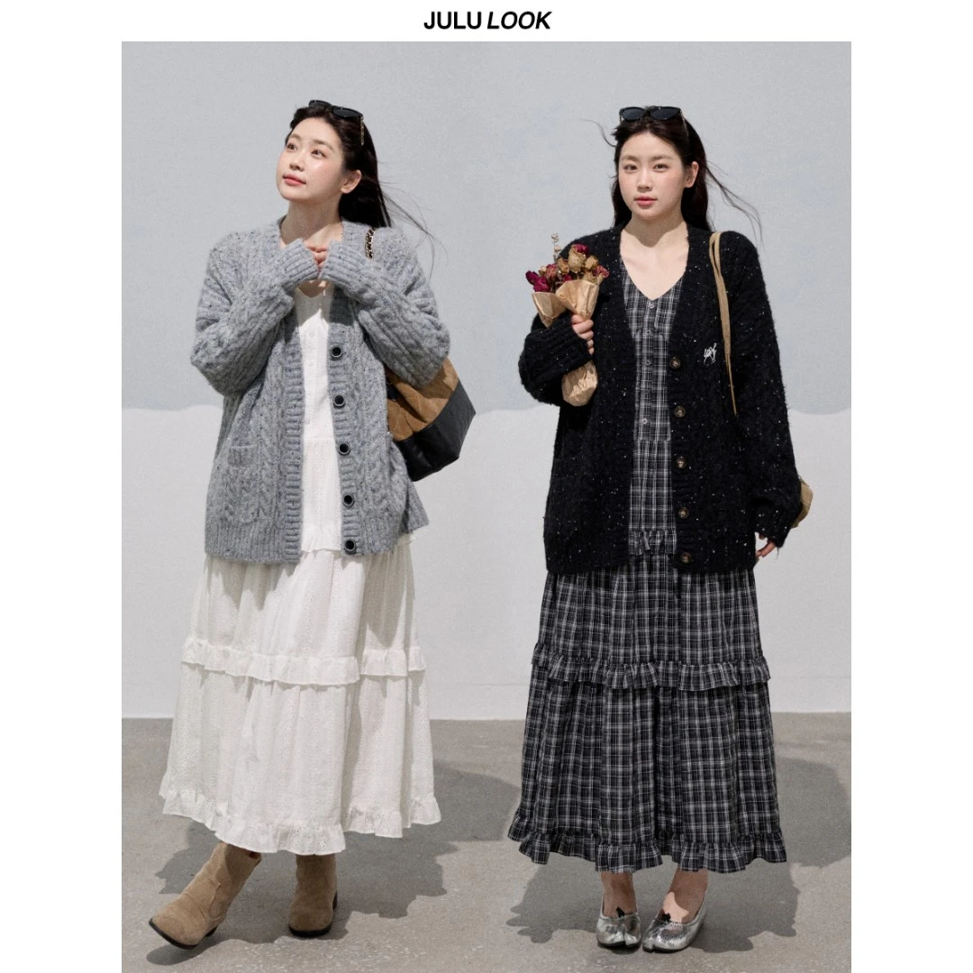 巨鹿工作室“斑驳苔藓”微胖mm慵懒软糯宽松百搭毛衣开衫大码上衣