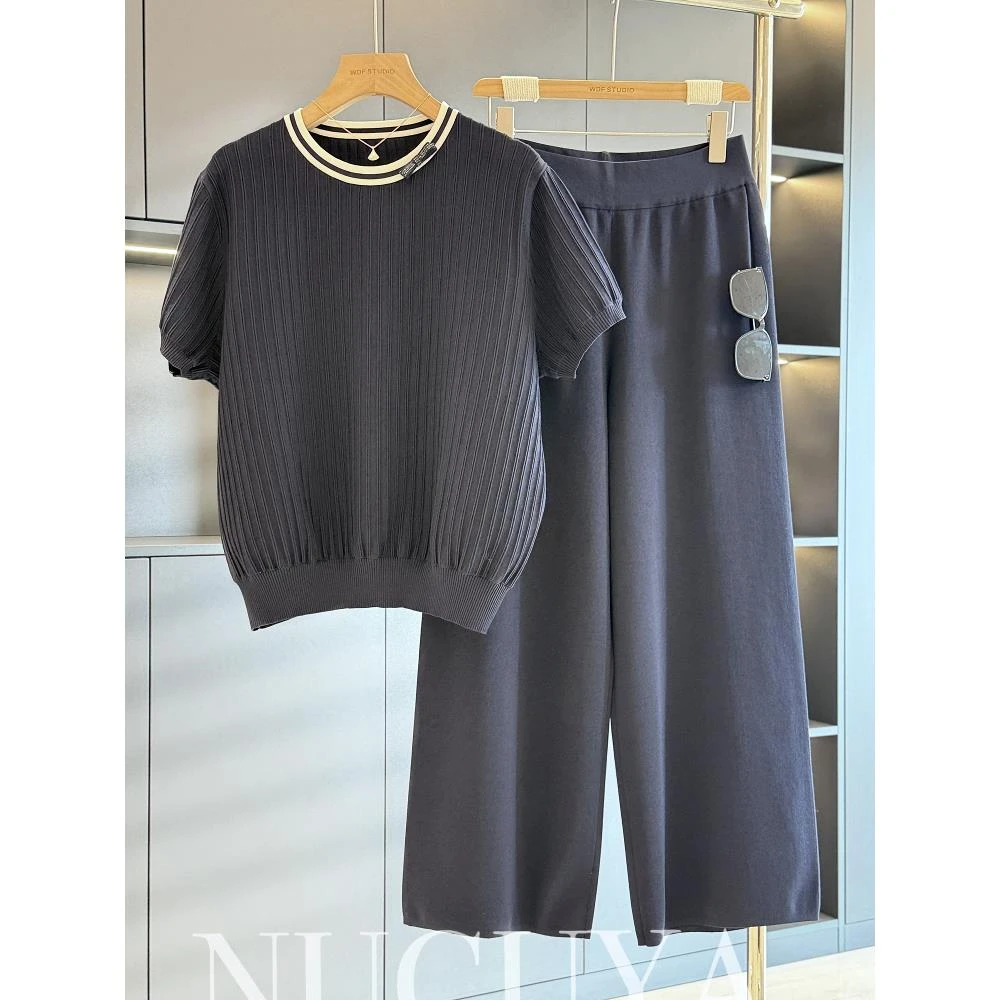 时尚休闲妈妈装冰丝套装女短袖夏装新款气质百搭中老