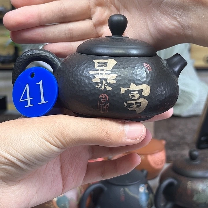 170毫升纯手工锤纹刻填胖墩壶