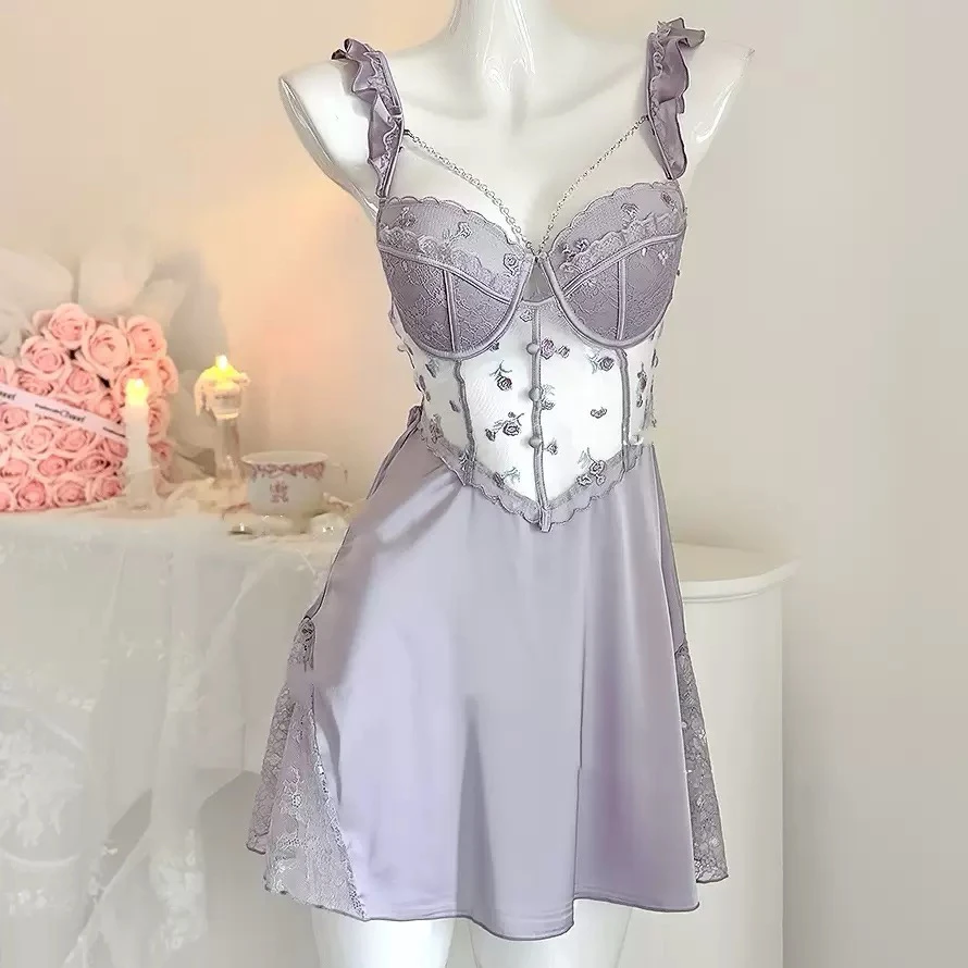 【妲己家】温柔乡 法式碎花睡裙纯欲性感蕾丝刺绣吊带睡裙