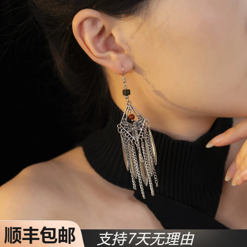 S37旅行拼色波西米亚民族风日韩烧蓝灵动古典菱形耳饰
