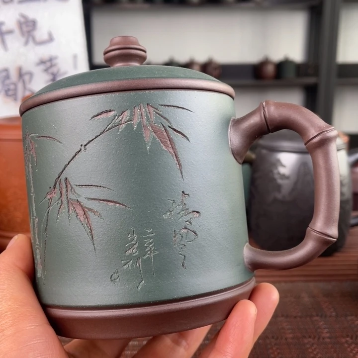 紫砂茶杯宜兴原矿紫砂盖杯微瑕