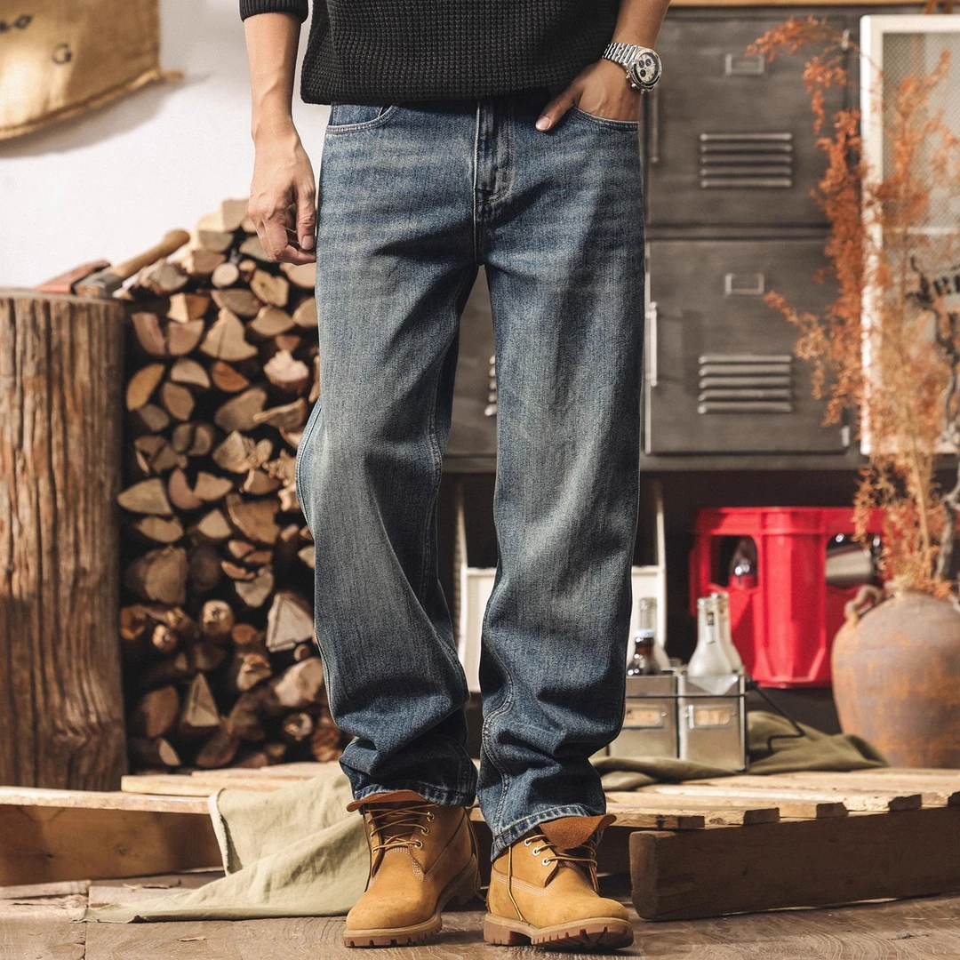 美式重磅新疆长绒棉牛仔裤男直筒潮牌新款宽松复古水洗休闲裤子男