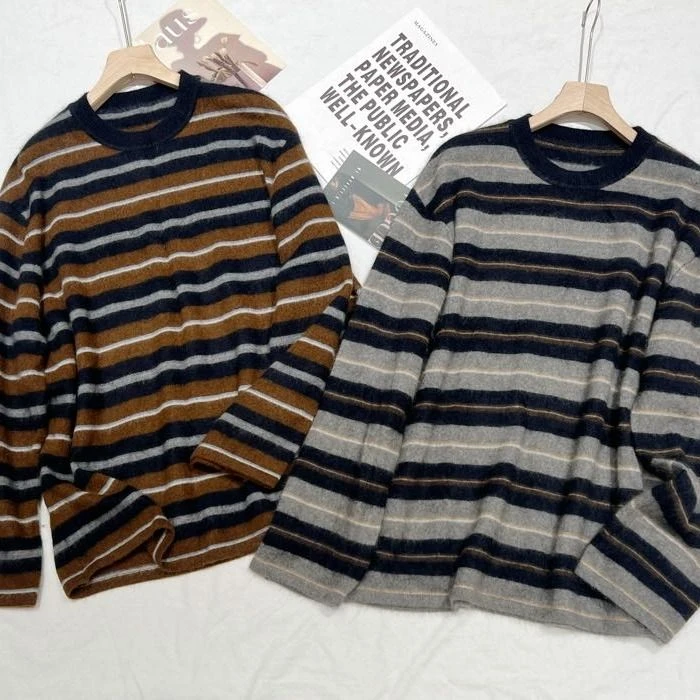 撞色条纹毛衣欧1387