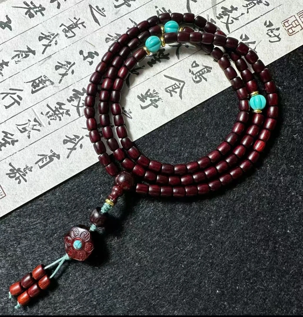 108颗高密度血檀桶珠链念珠手串