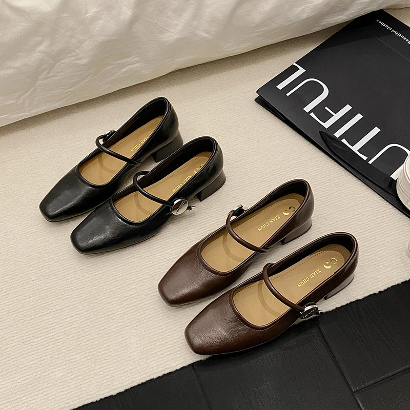 法式方头浅口单鞋女2025春秋季软底玛丽珍小皮鞋子#YWYR877