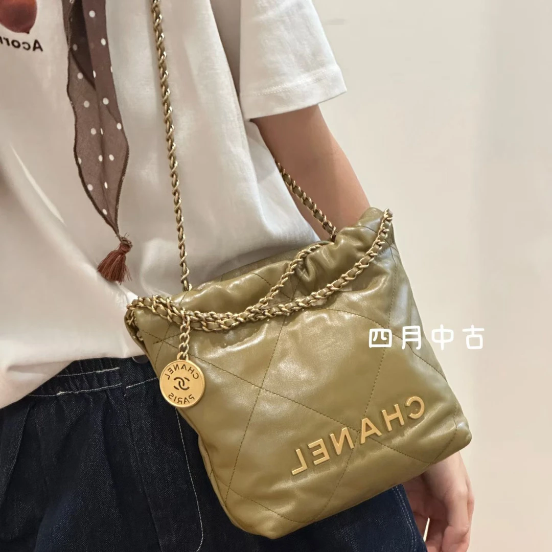 95新 Chanel/香奈儿 芥末黄绿色22bagmini包 23年限定 51591