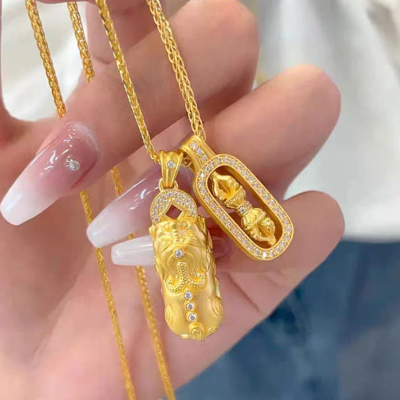 铜合金吊坠 韦雪同款降魔招财镶钻貔貅金刚杵叠戴吊坠项链高级感