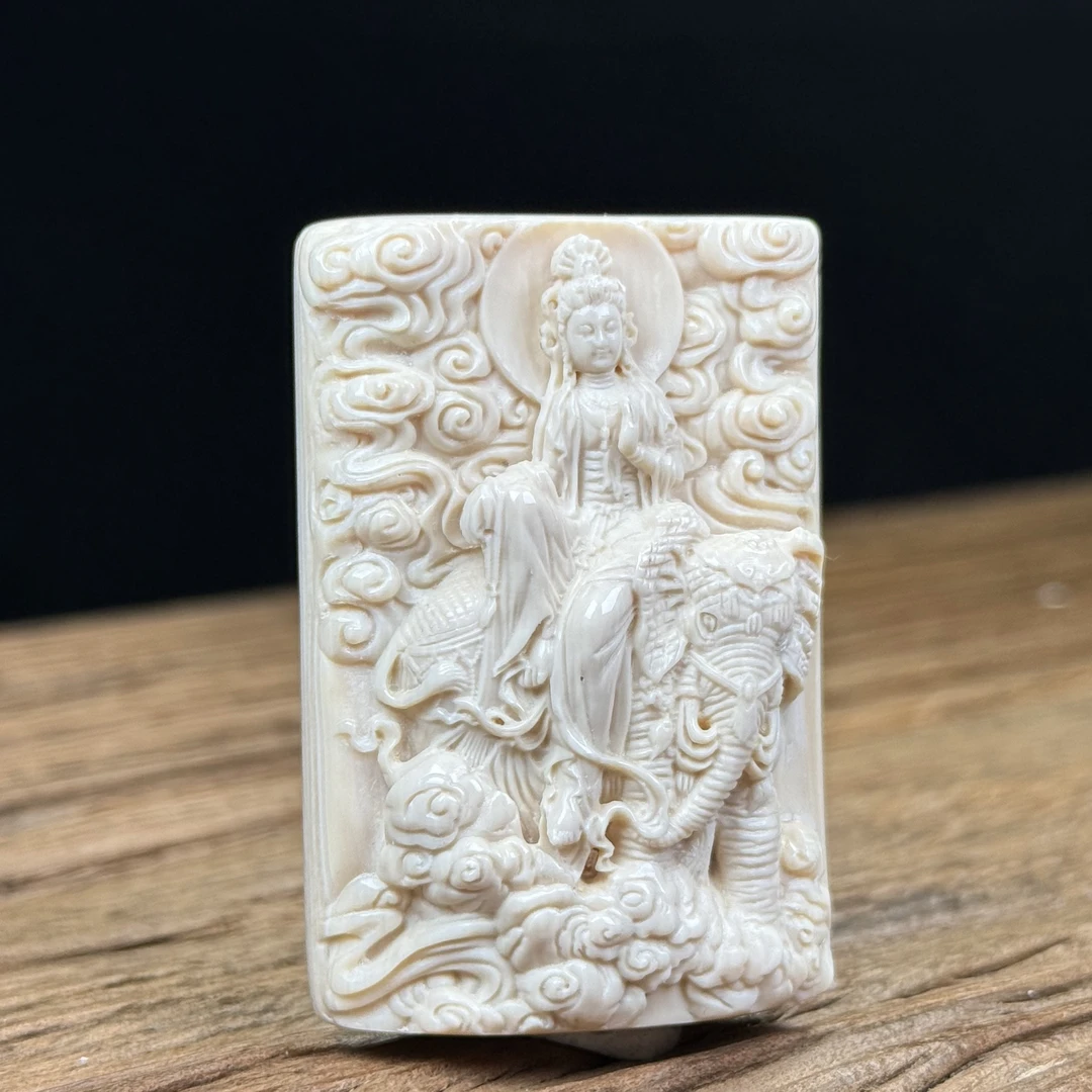 H2757【赵崇秉大师】天然猛犸牙 普贤菩萨 36*55*17mm支持鉴定 假一