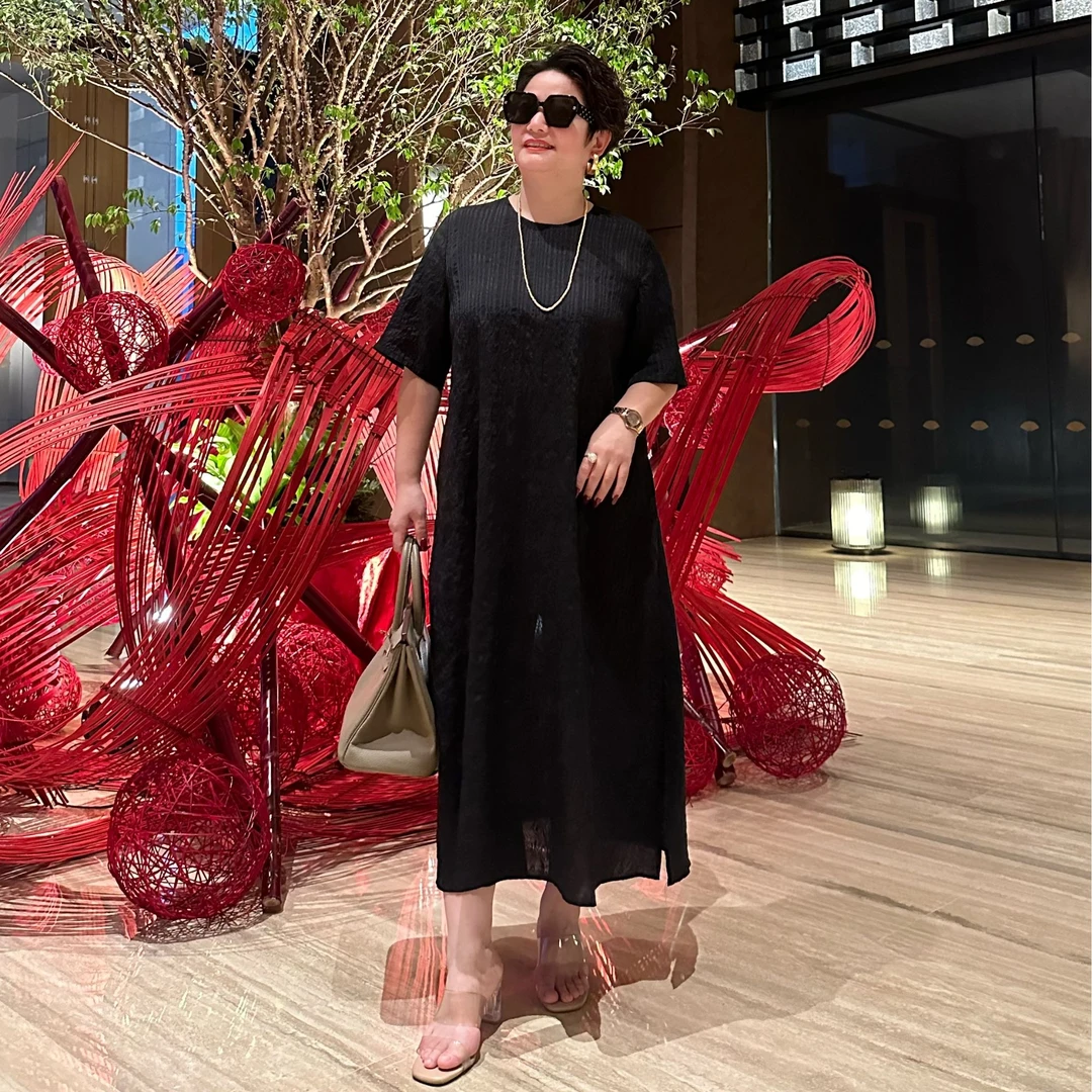 2025春夏新款大码裙子ji简宽松舒适显瘦知识分子风法式小黑裙0229