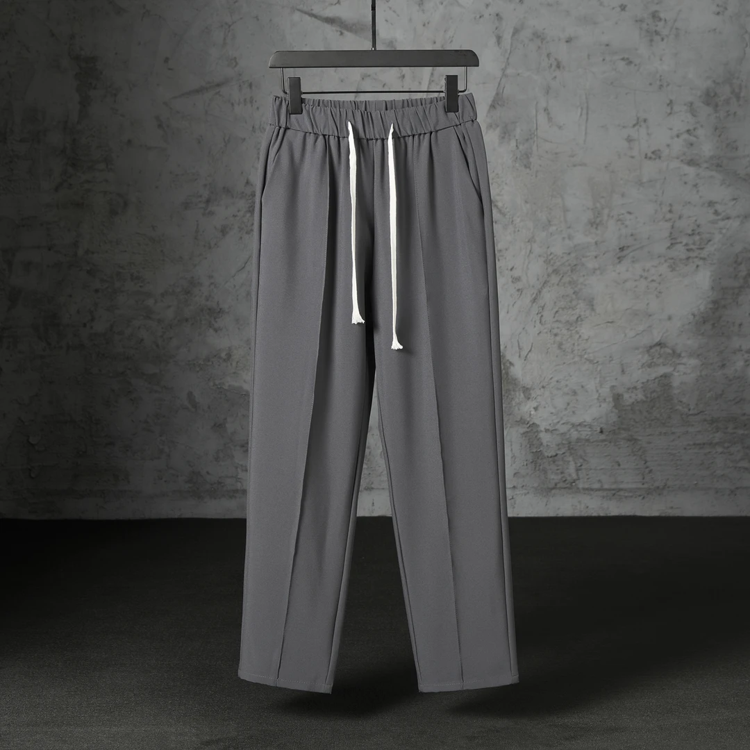 直筒系带休闲裤男西裤男款垂感时尚流行高级感男装宽松拖地裤长裤