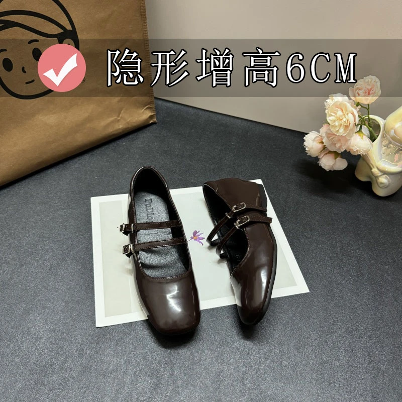小个子内增高6cm玛丽珍单鞋女款2025春秋季新款百搭咖色豆豆鞋子