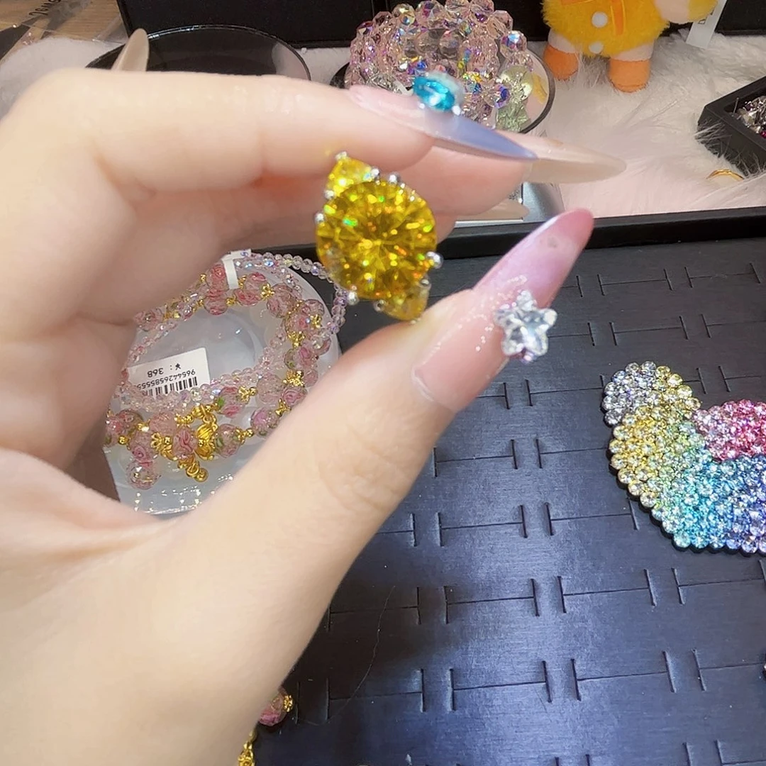 锆石钛钢黄色戒指