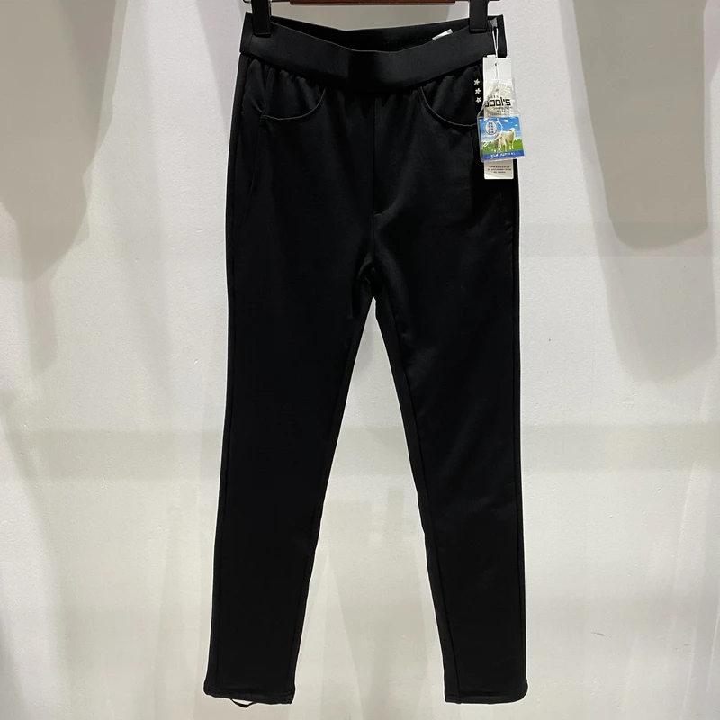 羊毛裤棉裤 225200女士冬季百搭小脚羊 毛绒保暖裤黑色经典高弹绒