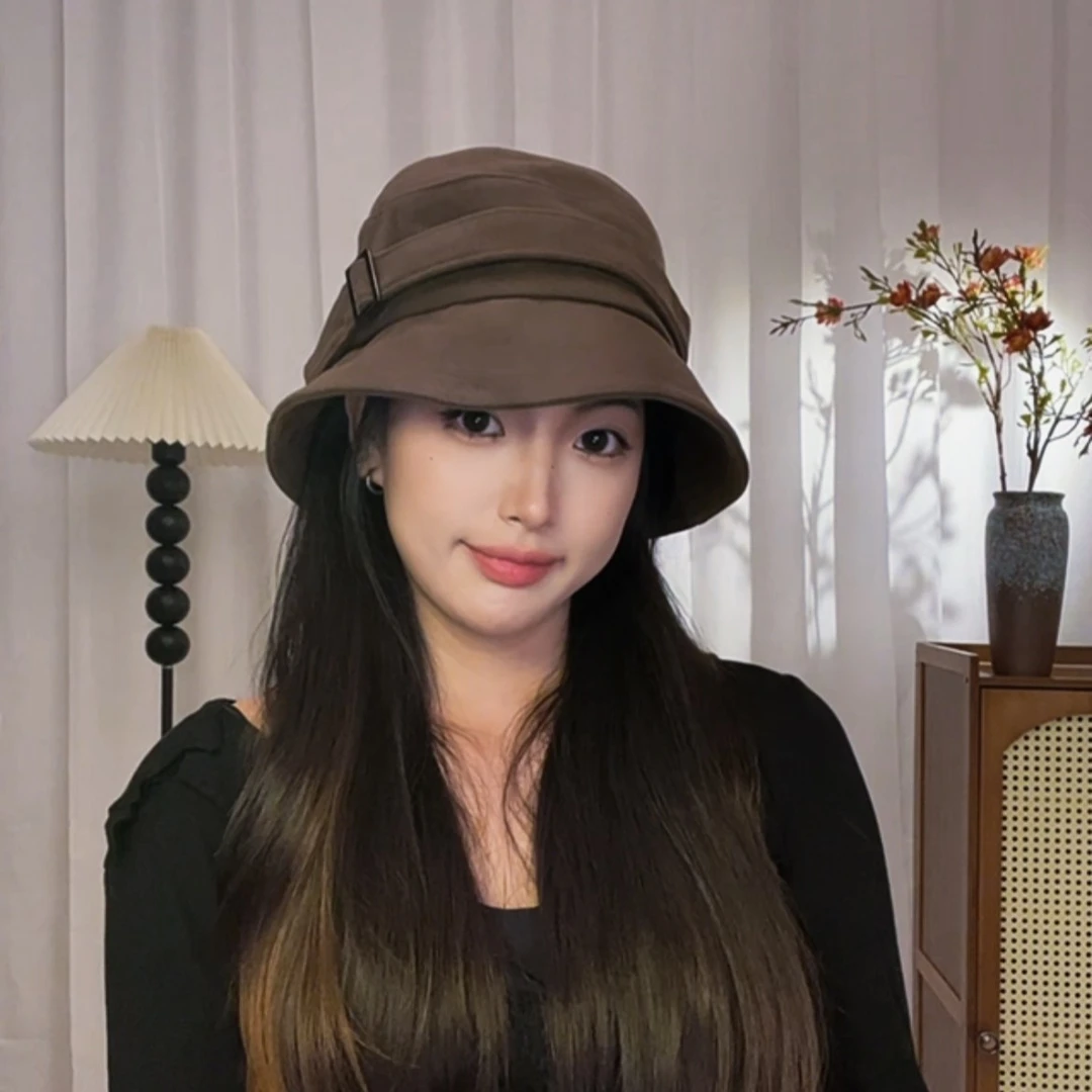 渔夫帽女秋冬季韩板百搭适合圆脸显脸小盆帽日系高级感帽子温柔风