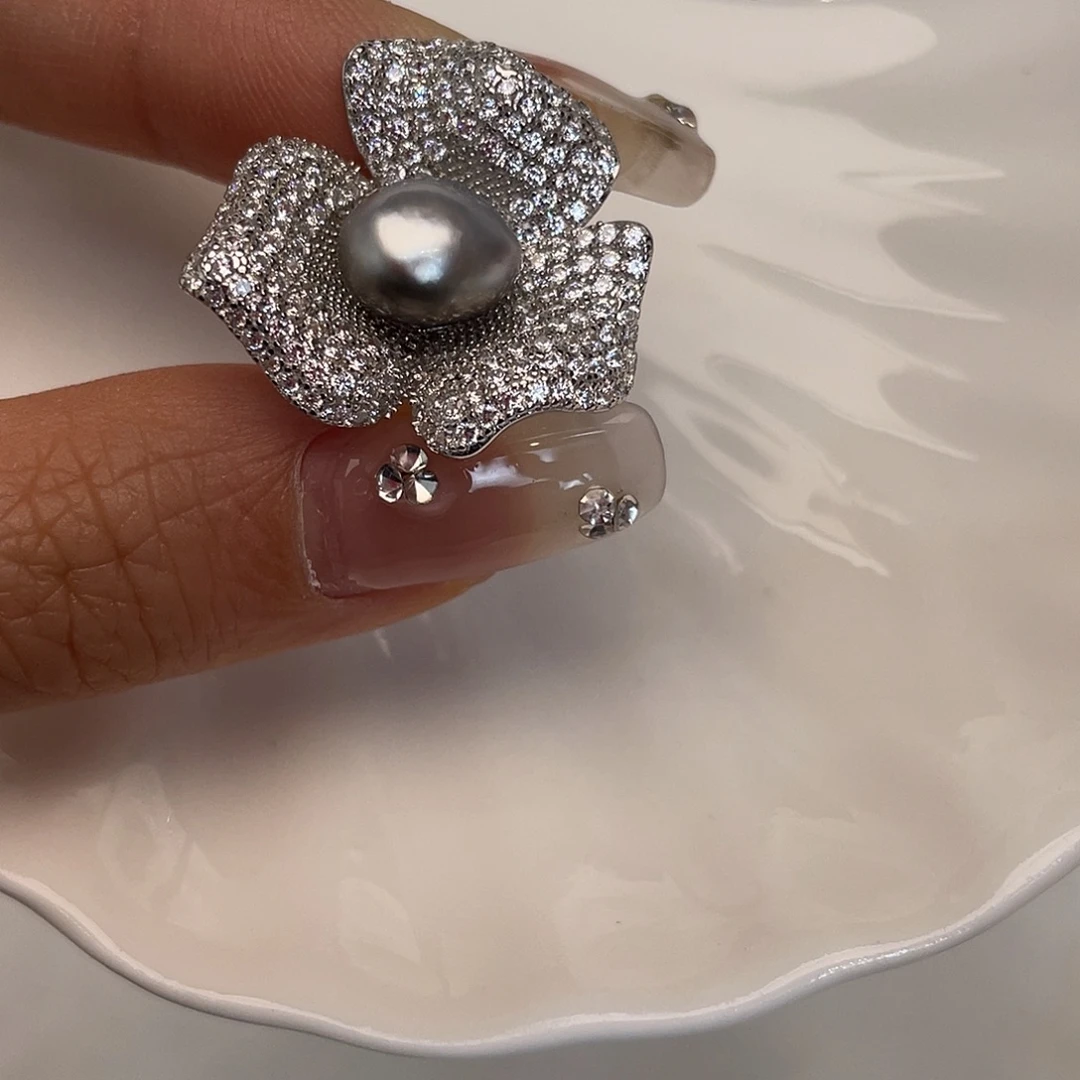 戒指银S925镶嵌海水珍珠