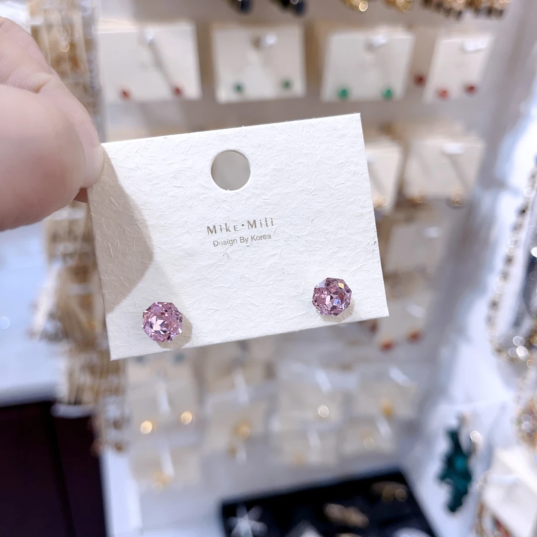 非金属亚克力耳饰 B698粉色一颗闪亮耳饰