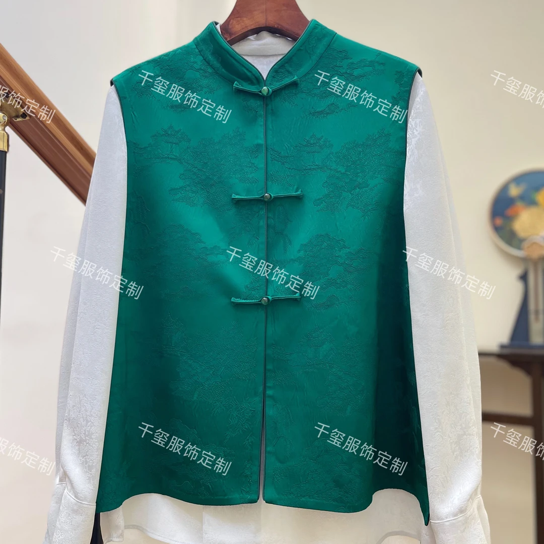 两面醋酸提花新中式双面马甲国风凤舞马甲马夹网红宽松型