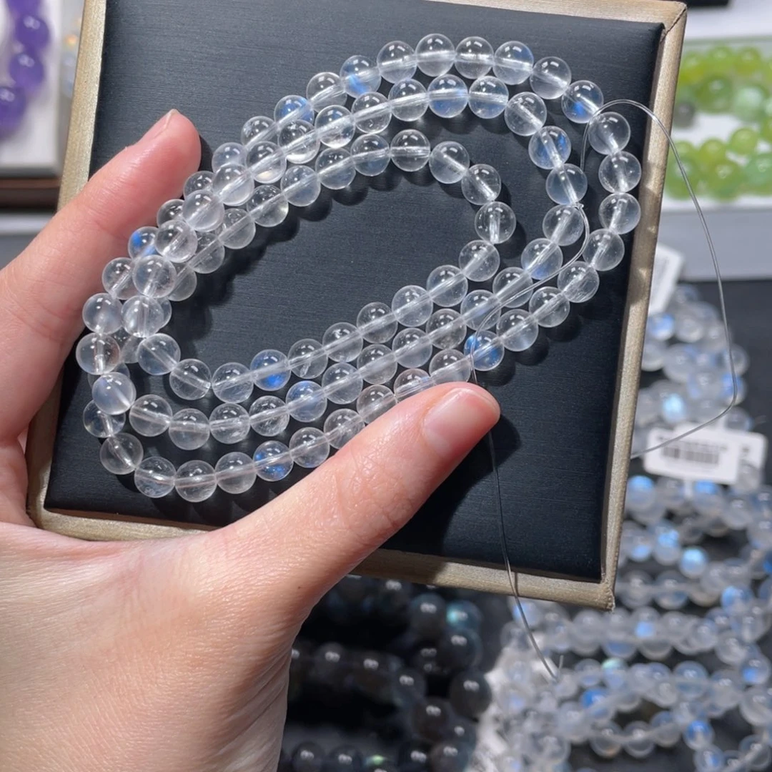 长石未镶嵌手链多圈冰透白水体6m+