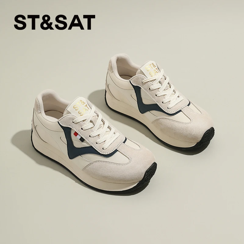 星期六复古女款德训鞋秋季新款防水台低跟时尚休闲休闲鞋小众潮鞋