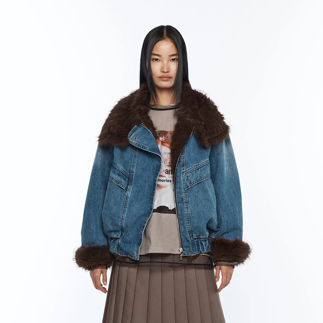 YCH设计师品牌 毛领牛仔夹克休闲时尚女 DSC买手店 DY5Y03005