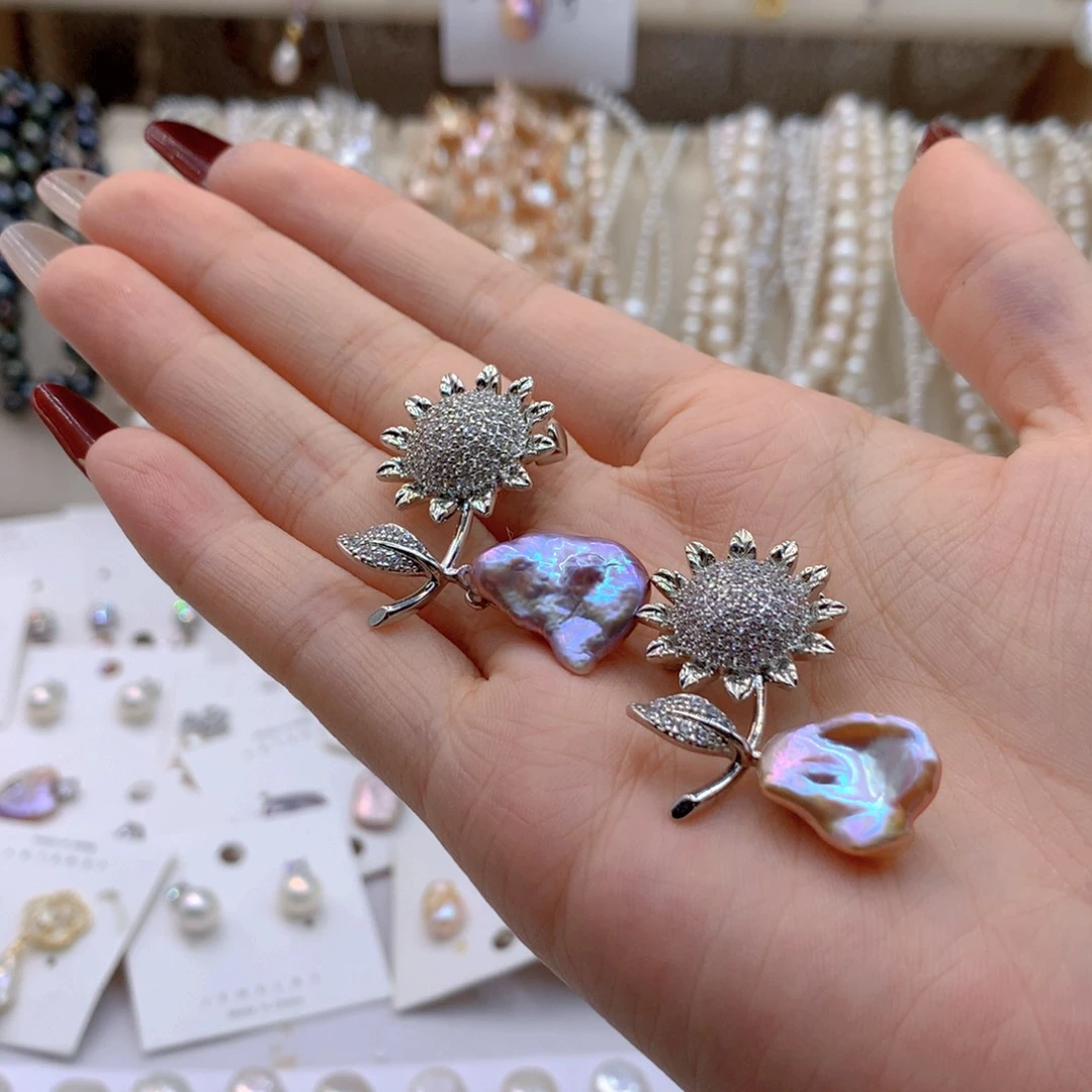 淡水珍珠耳饰银S925镶嵌