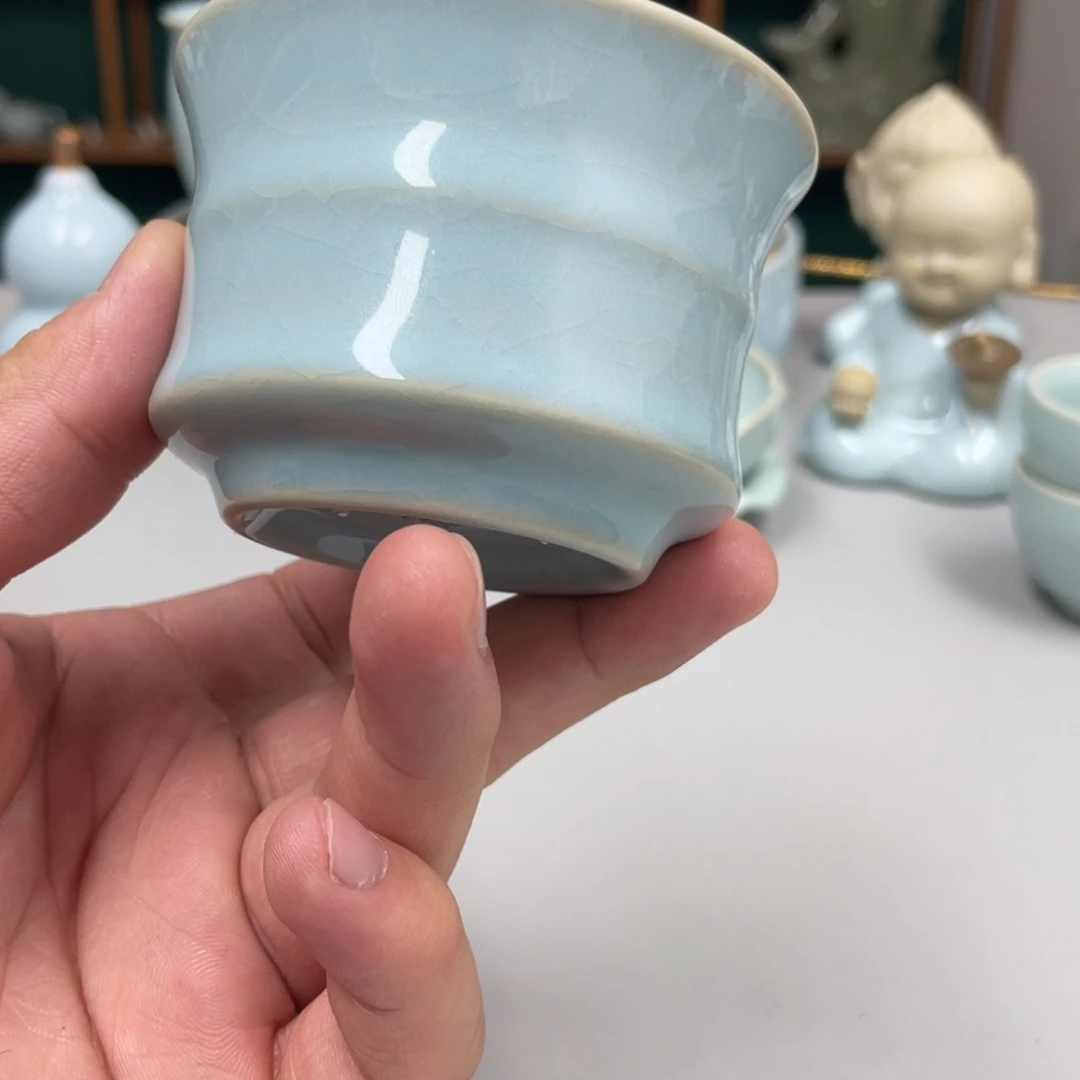 用***5瓷天青色竹节杯张君老师