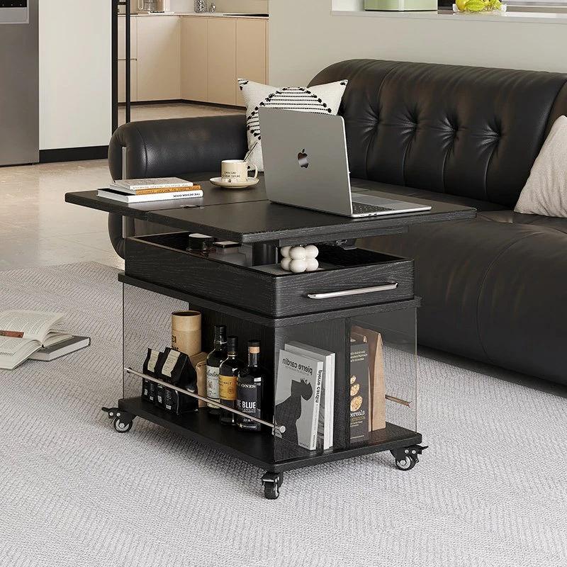 双十一客厅茶几可升降折叠小推车茶台沙发边几大气实木茶桌边柜